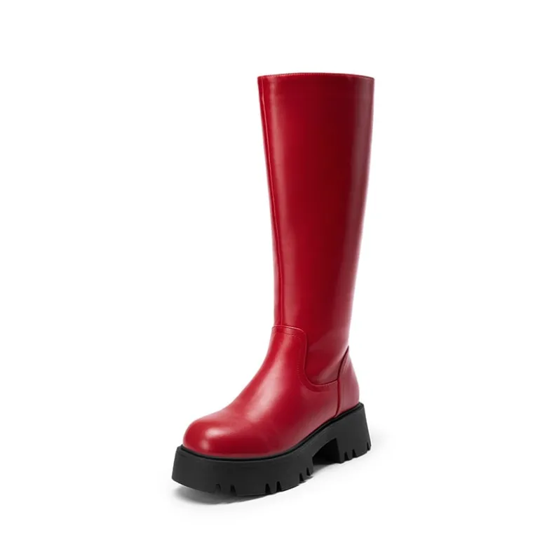 Platform Lug Sole Knee High Boots