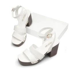 Platform Wood Grain Pattern Heel Sandals
