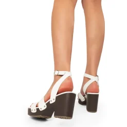 Platform Wood Grain Pattern Heel Sandals