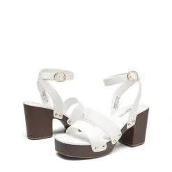 Platform Wood Grain Pattern Heel Sandals