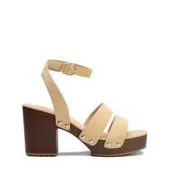 Platform Wood Grain Pattern Heel Sandals