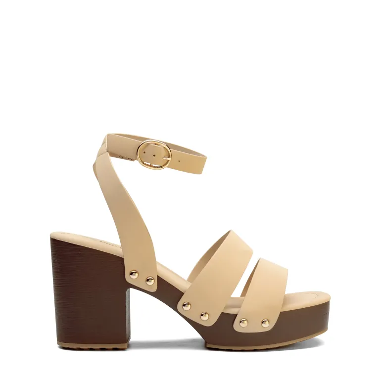 Platform Wood Grain Pattern Heel Sandals