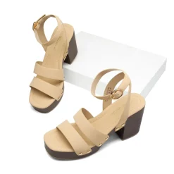 Platform Wood Grain Pattern Heel Sandals