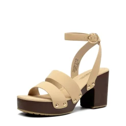 Platform Wood Grain Pattern Heel Sandals