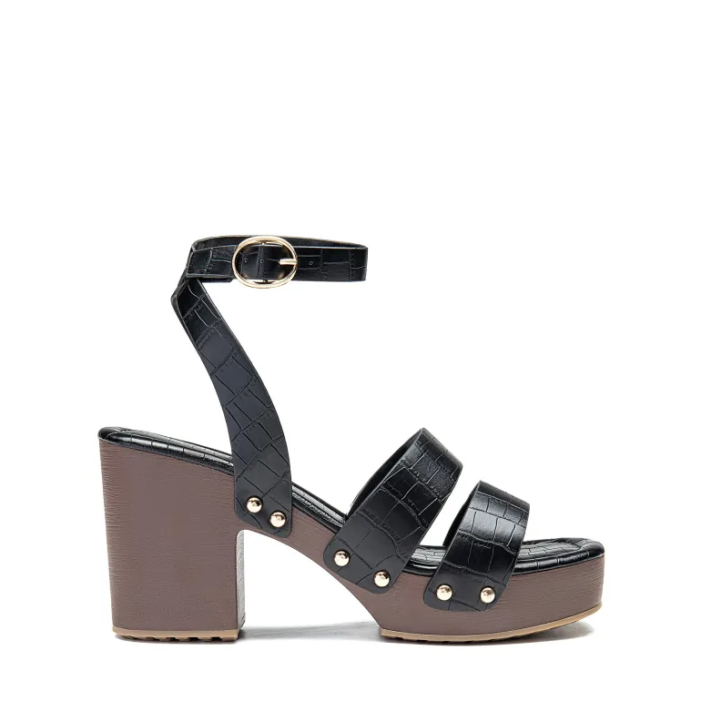 Platform Wood Grain Pattern Heel Sandals