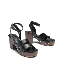 Platform Wood Grain Pattern Heel Sandals
