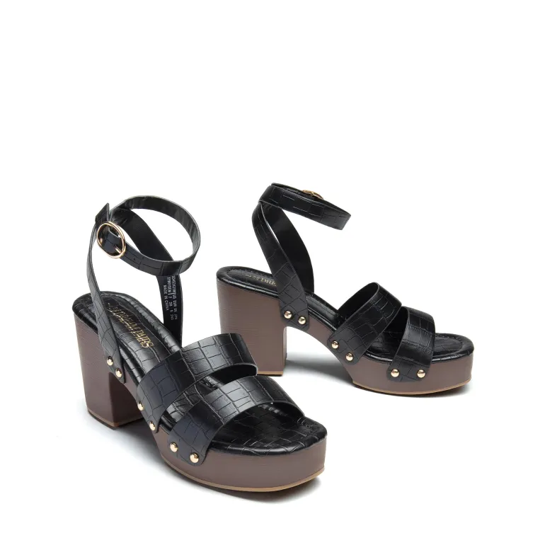 Platform Wood Grain Pattern Heel Sandals