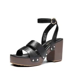 Platform Wood Grain Pattern Heel Sandals