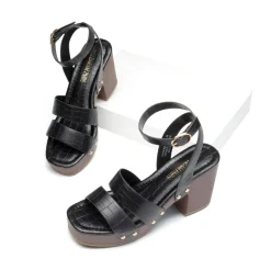 Platform Wood Grain Pattern Heel Sandals