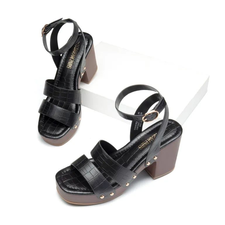 Platform Wood Grain Pattern Heel Sandals