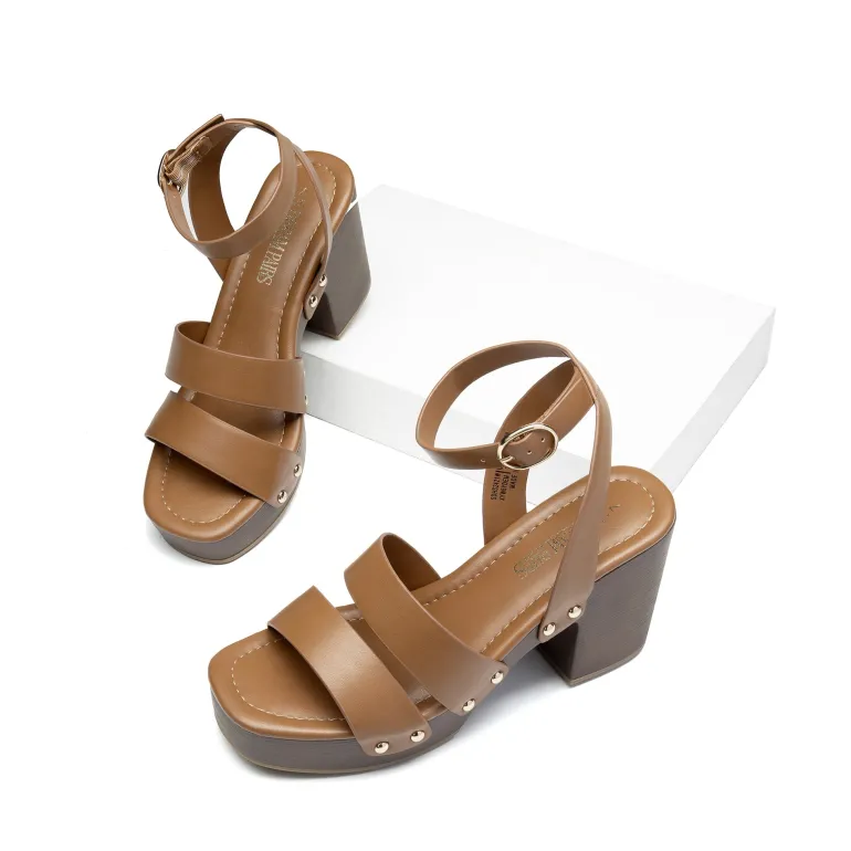 Platform Wood Grain Pattern Heel Sandals