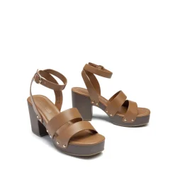 Platform Wood Grain Pattern Heel Sandals