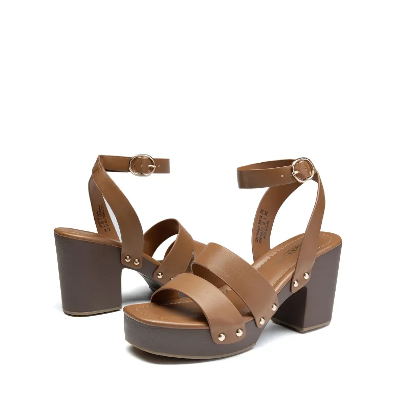 Platform Wood Grain Pattern Heel Sandals