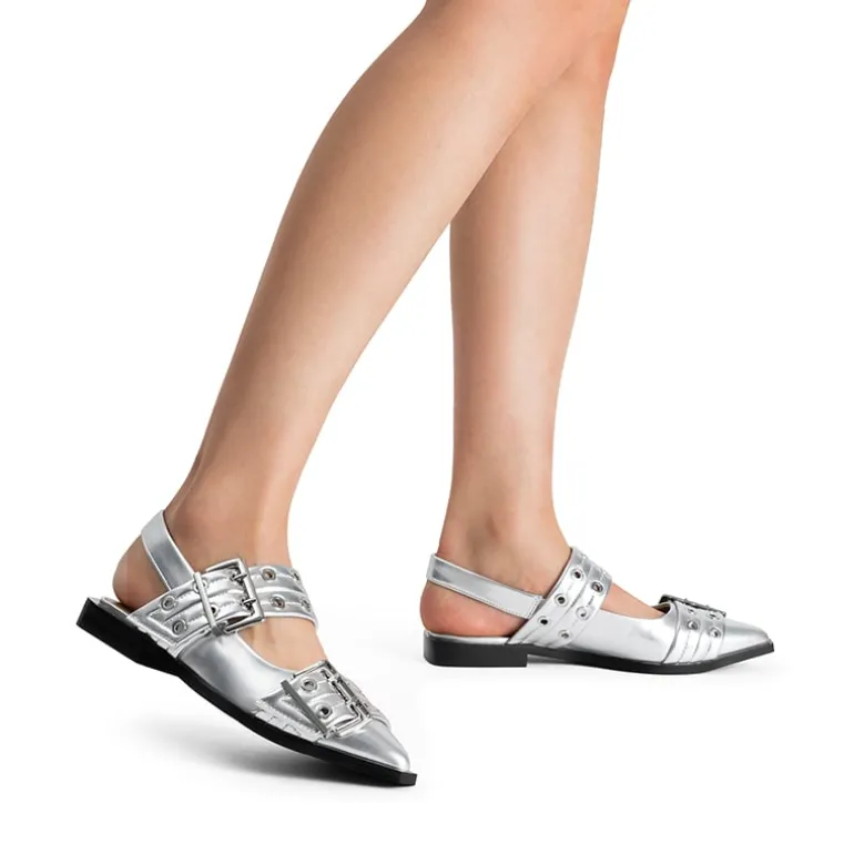Pointed-toe Buckle Slingback Flats