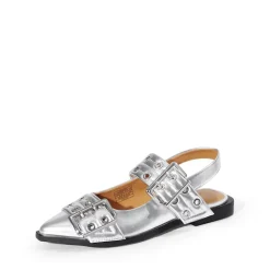 Pointed-toe Buckle Slingback Flats