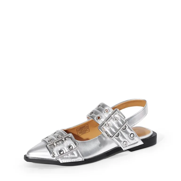 Pointed-toe Buckle Slingback Flats