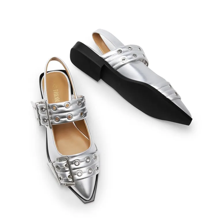 Pointed-toe Buckle Slingback Flats