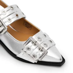 Pointed-toe Buckle Slingback Flats