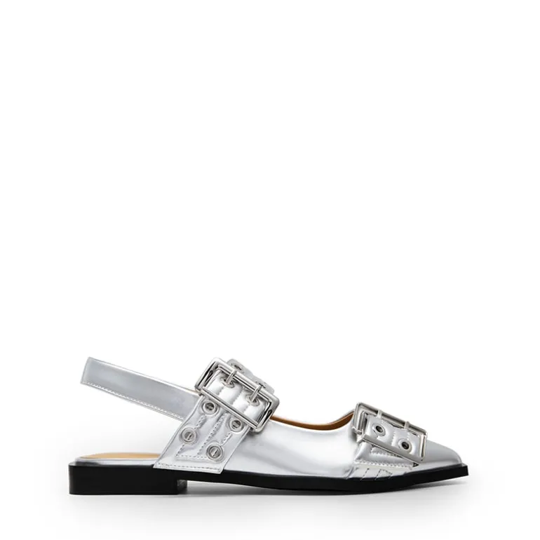 Pointed-toe Buckle Slingback Flats