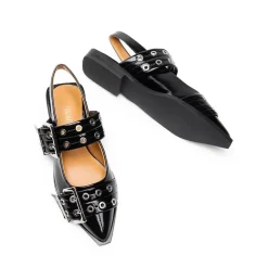 Pointed-toe Buckle Slingback Flats