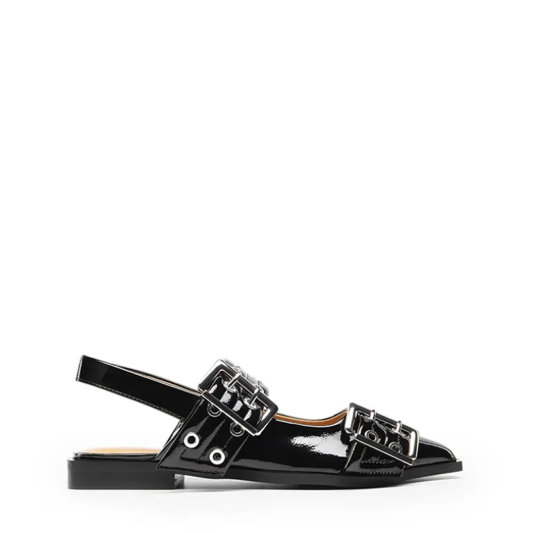 Pointed-toe Buckle Slingback Flats