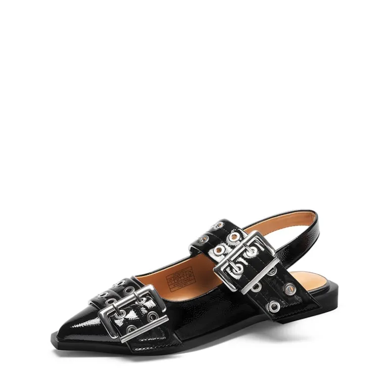 Pointed-toe Buckle Slingback Flats