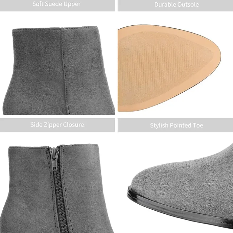 Pointed Toe Chunky Heel Ankle Boots