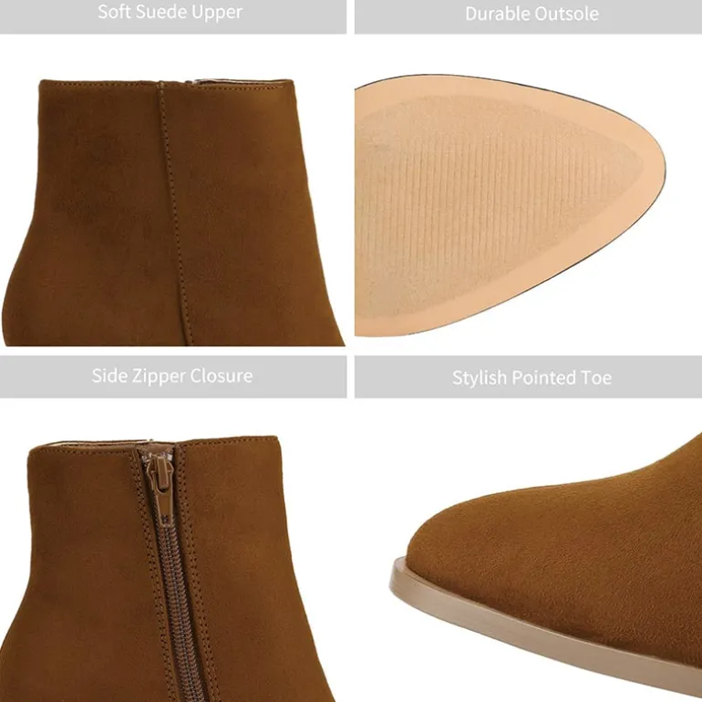 Pointed Toe Chunky Heel Ankle Boots