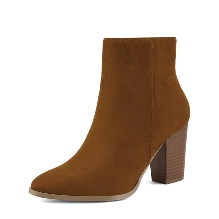 Pointed Toe Chunky Heel Ankle Boots