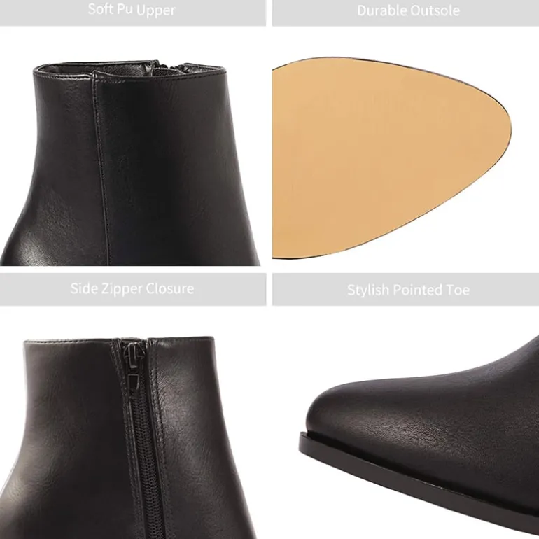 Pointed Toe Chunky Heel Ankle Boots