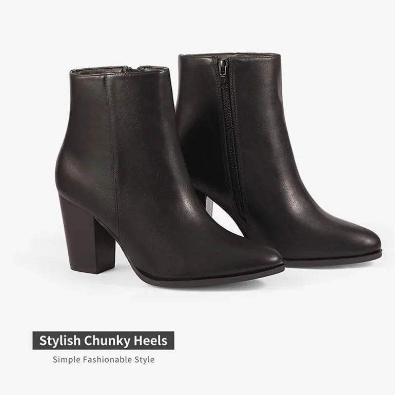 Pointed Toe Chunky Heel Ankle Boots
