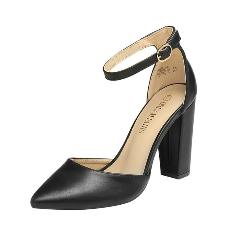 Pointed Toe Chunky Heel Pumps