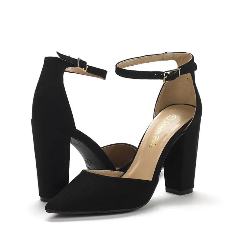 Pointed Toe Chunky Heel Pumps