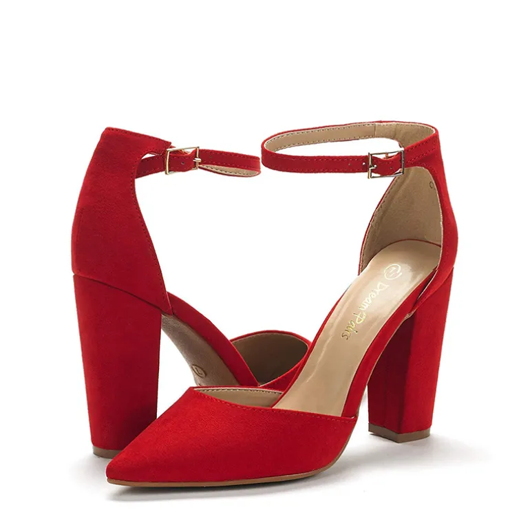 Pointed Toe Chunky Heel Pumps