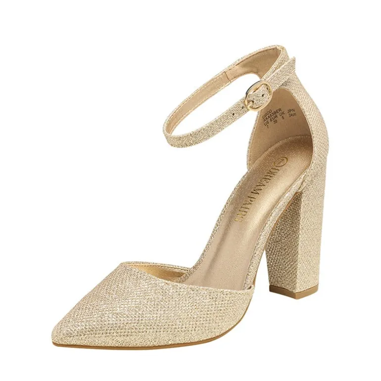 Pointed Toe Chunky Heel Pumps