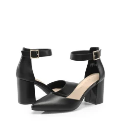 Pointed Toe Chunky Mid Heel Pumps
