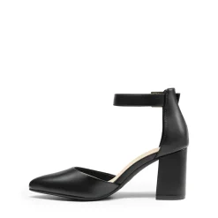 Pointed Toe Chunky Mid Heel Pumps