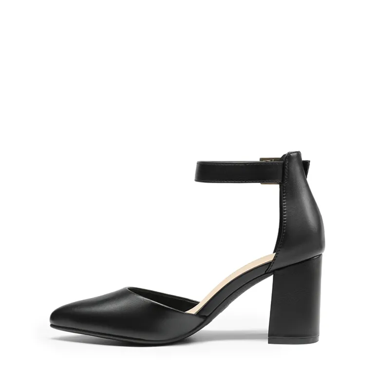 Pointed Toe Chunky Mid Heel Pumps