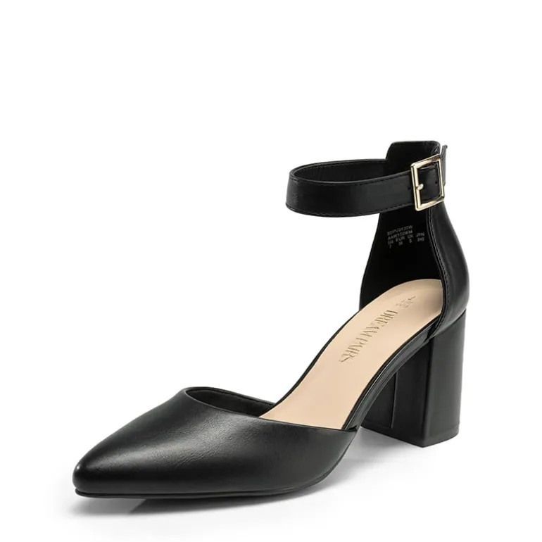 Pointed Toe Chunky Mid Heel Pumps