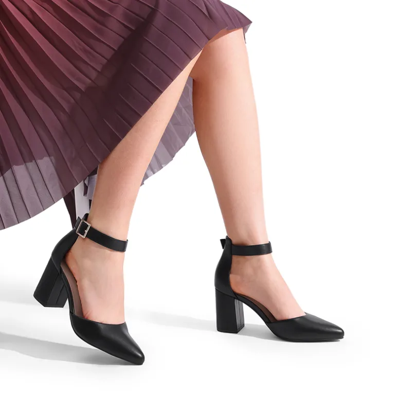Pointed Toe Chunky Mid Heel Pumps