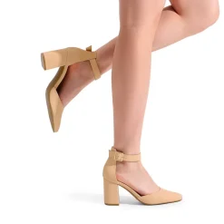 Pointed Toe Chunky Mid Heel Pumps