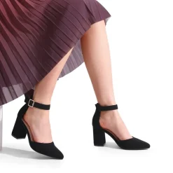 Pointed Toe Chunky Mid Heel Pumps