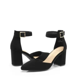 Pointed Toe Chunky Mid Heel Pumps