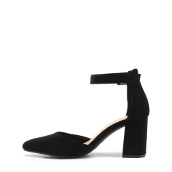 Pointed Toe Chunky Mid Heel Pumps