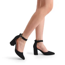 Pointed Toe Chunky Mid Heel Pumps