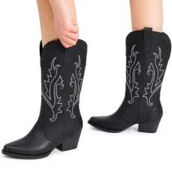 Pointed-Toe Mid-calf Cowgirl Boots