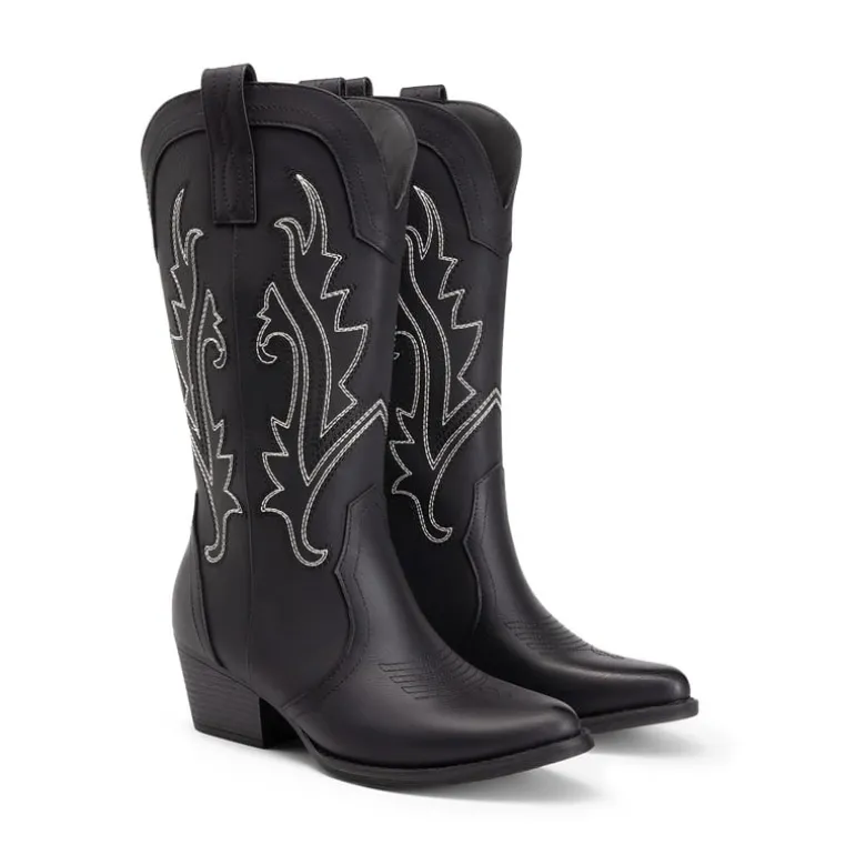 Pointed-Toe Mid-calf Cowgirl Boots