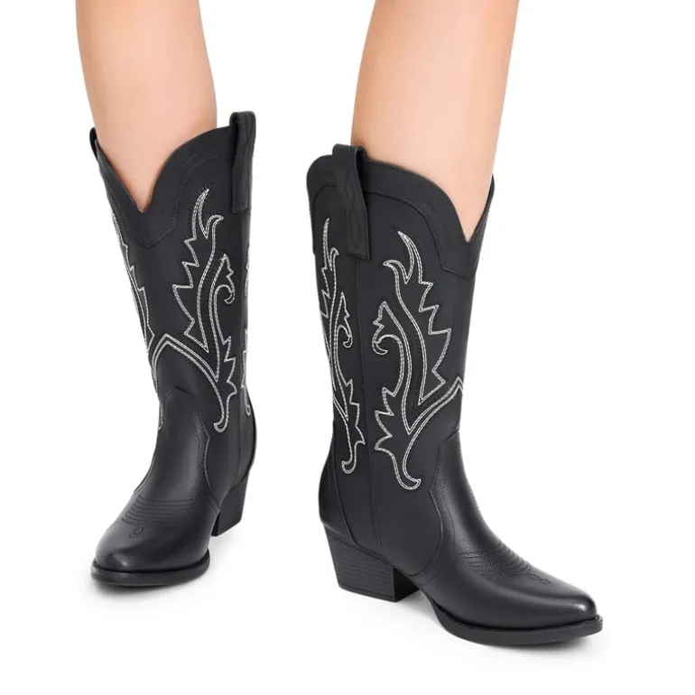 Pointed-Toe Mid-calf Cowgirl Boots