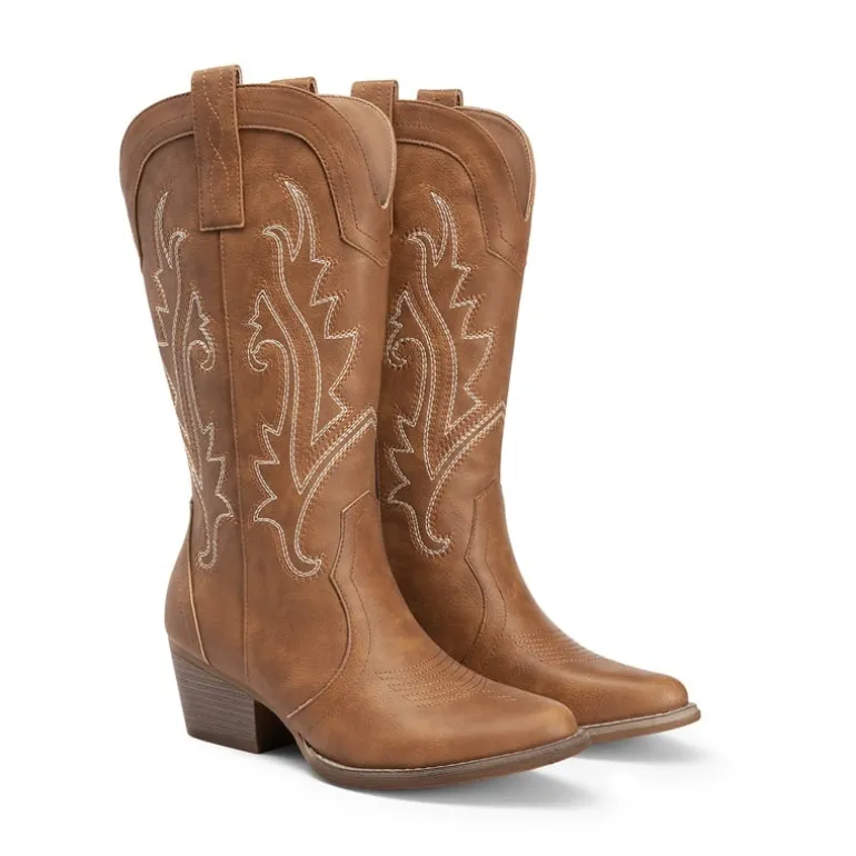 Pointed-Toe Mid-calf Cowgirl Boots