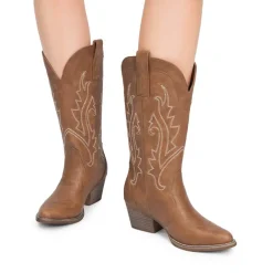 Pointed-Toe Mid-calf Cowgirl Boots